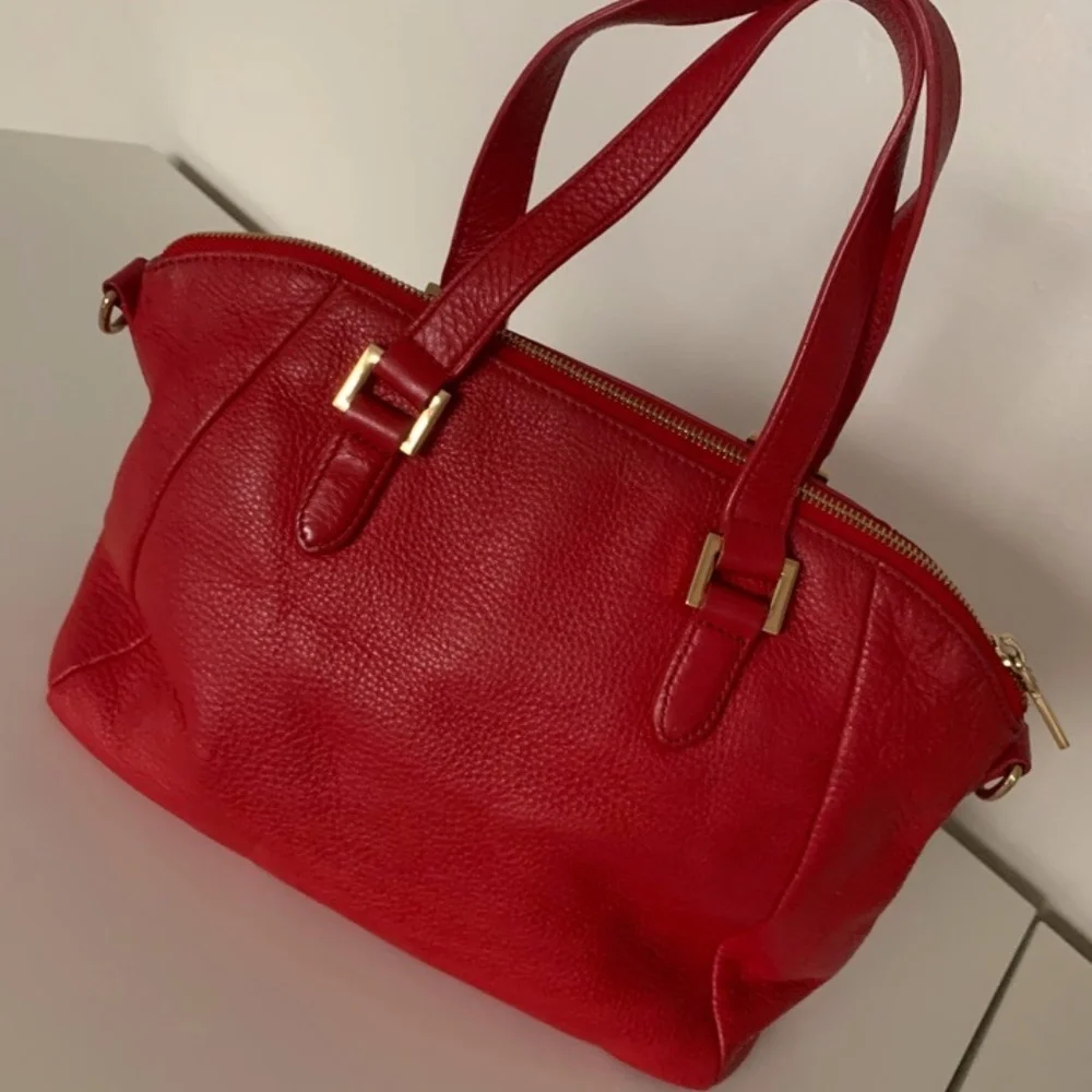 Vintage DKNY 100% leather red bag with strap